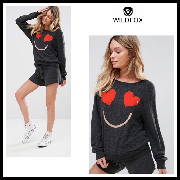 Wildfox Tops - WILDFOX HEART EMOJI BLACK PULLOVER A2C